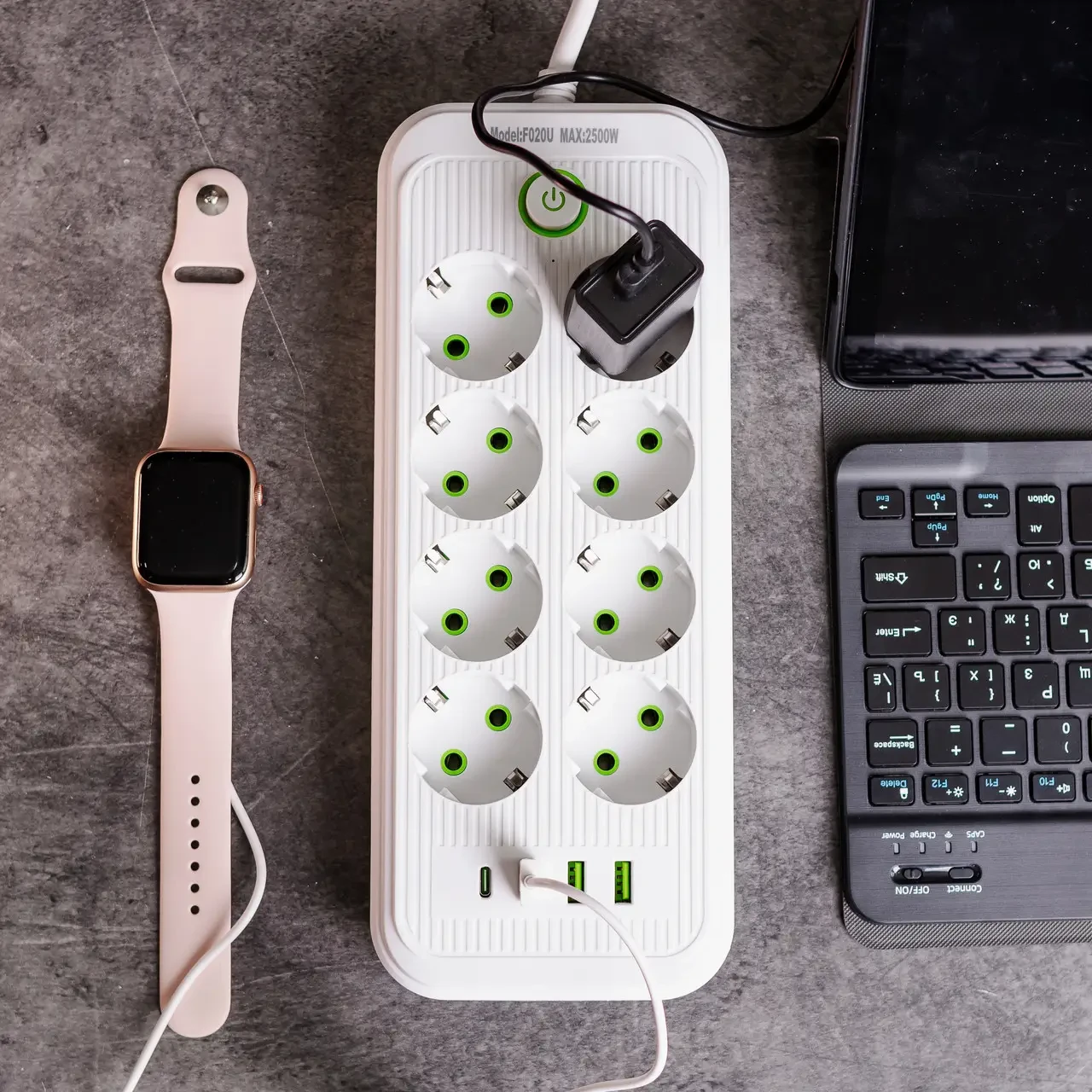 Мережевий фільтр подовжувач на 8 розеток з 3 USB 1 Type-C та кнопкою відключення F20U 4.7 м Чорний HP-5-29 - Зображення 2