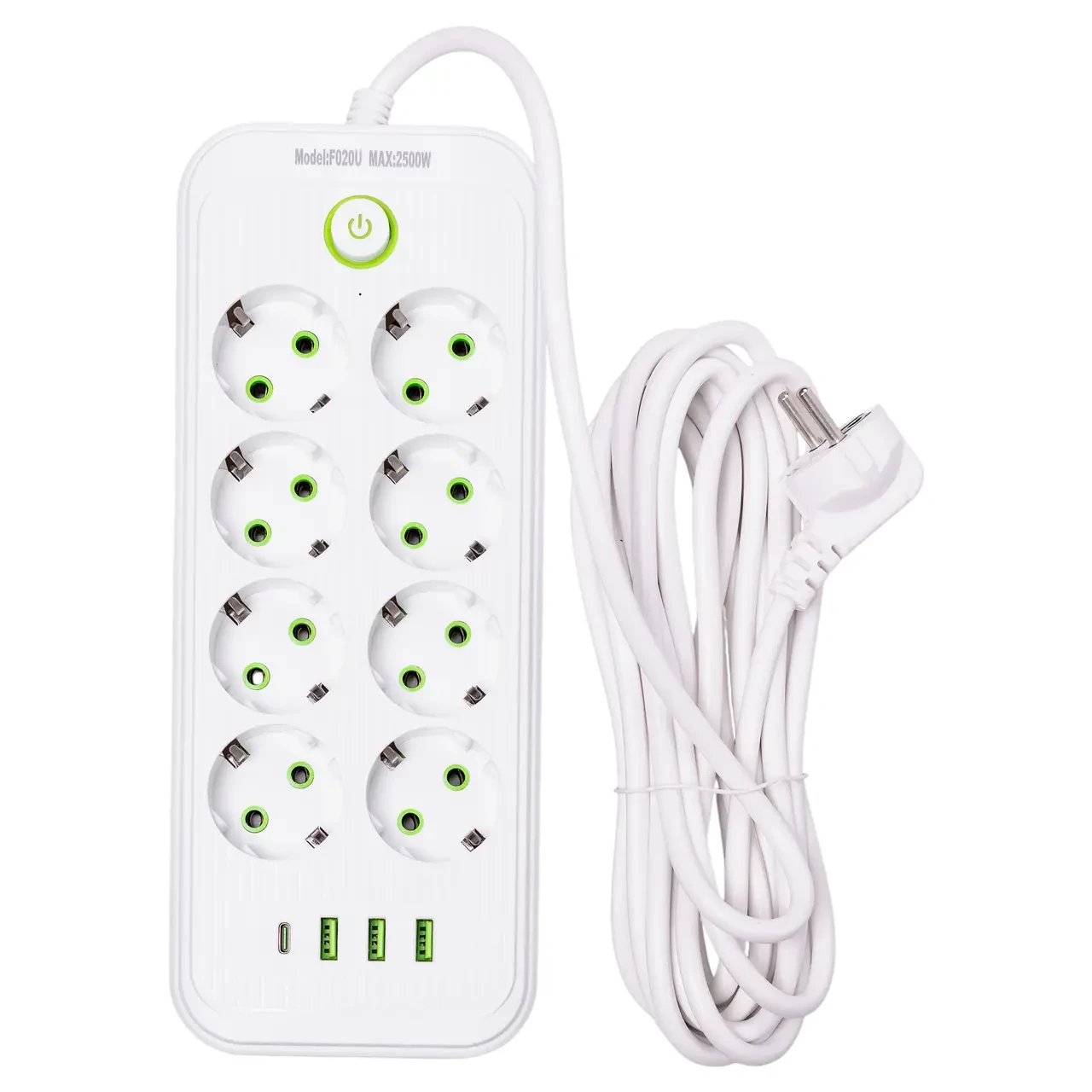 Мережевий фільтр подовжувач на 8 розеток з 3 USB 1 Type-C та кнопкою відключення F20U 4.7 м Чорний HP-5-29 - Зображення 5