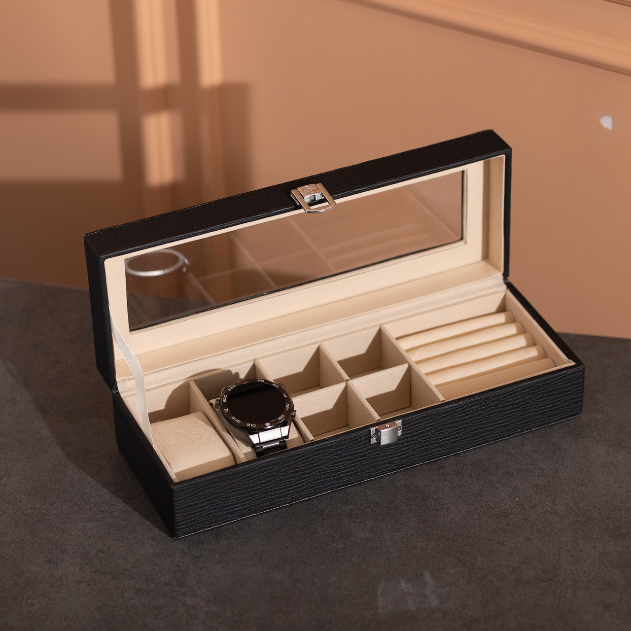 Скринька для прикрас із еко шкіри 31×11×8 см органайзер для ювелірних виробів HP-5-5B - Зображення 7