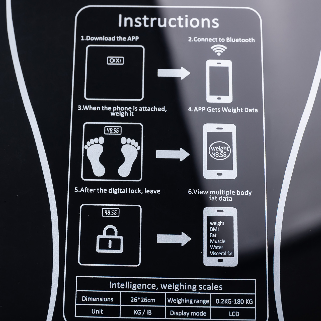 Смарт ваги електронні Sokany 26х26 см  до 180 кг з синхронізацією з телефоном чорні SK-19019B - Зображення 5