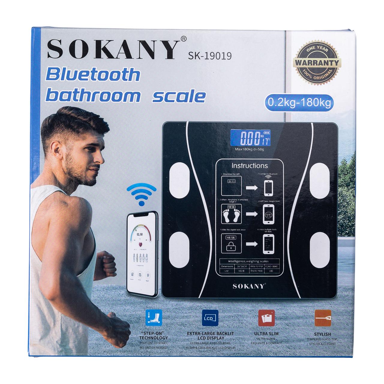 Смарт ваги електронні Sokany 26х26 см  до 180 кг з синхронізацією з телефоном чорні SK-19019B - Зображення 9