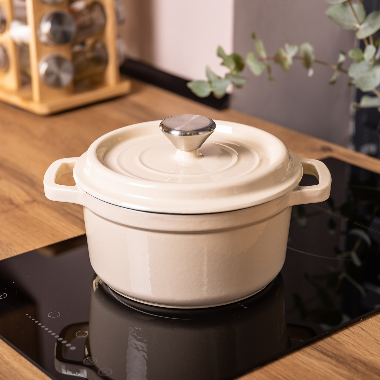 Каструля чавунна емальована 2 л з кришкою Ø20 см Бежева HP-1-2BE - Зображення 5