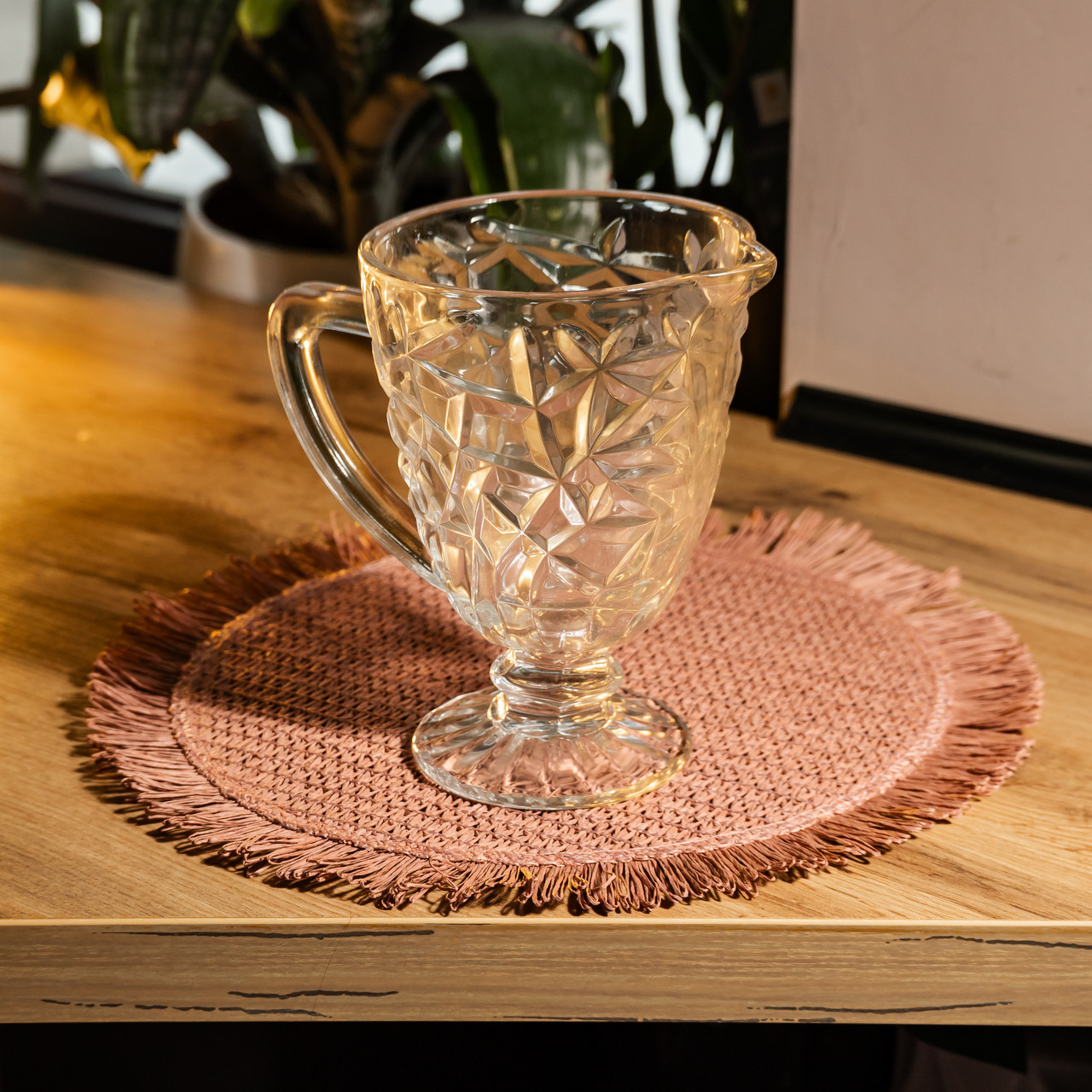 Глек скляний для компоту 1.2 л прозорий ребристий фігурний графин для лимонаду HP-19-163 - Зображення 3