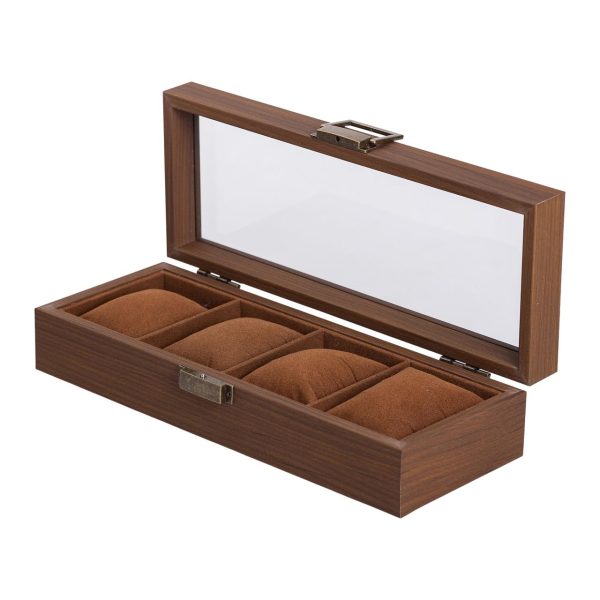 Скринька для годинників 31×12×7.5 см дерев'яна 4 відсіки коричнева HP-5-13