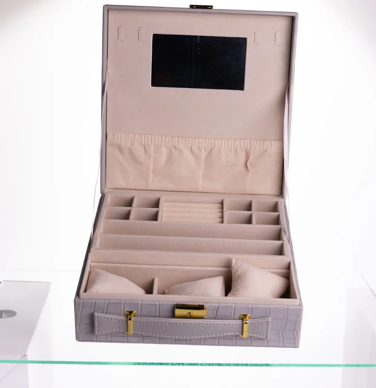 Скринька для прикрас з еко шкіри 2 яруси Сірий HP-5-35G - Зображення 5