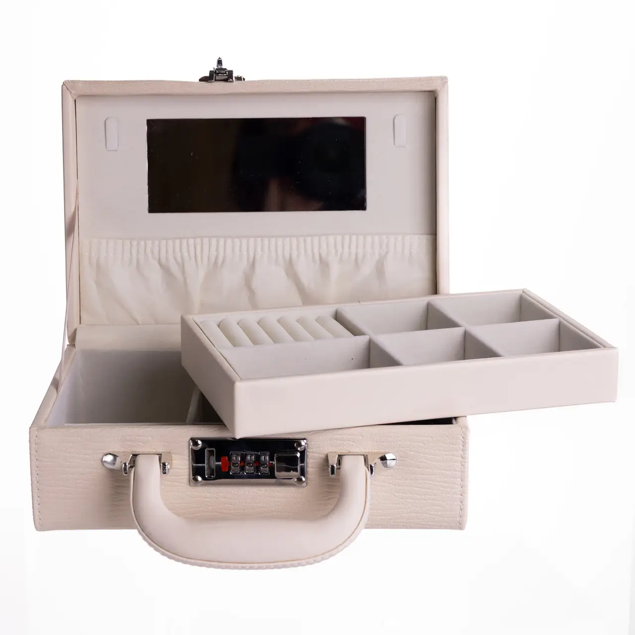 Скринька для прикрас з еко шкіри 2 яруси з кодовим замком Бежевий HP-5-24BE - Зображення 4