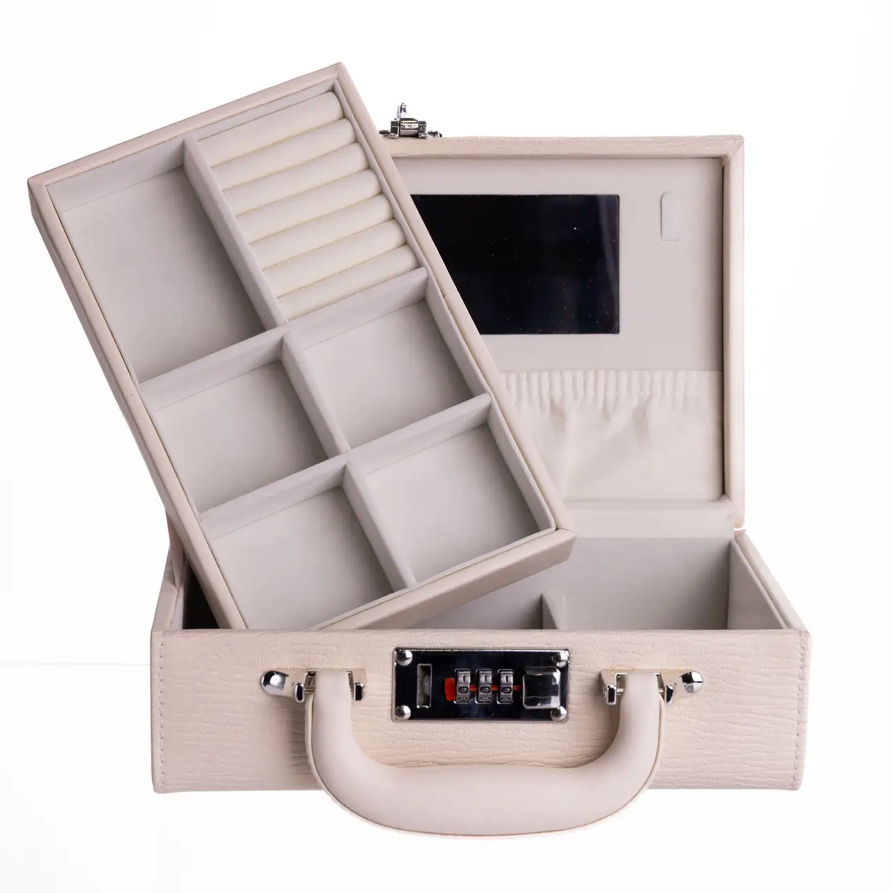 Скринька для прикрас з еко шкіри 2 яруси з кодовим замком Бежевий HP-5-24BE - Зображення 5