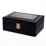 Скринька для прикрас з еко шкіри 10 відділень з дзеркалом 20×14×8 см Чорний HP-5-19B