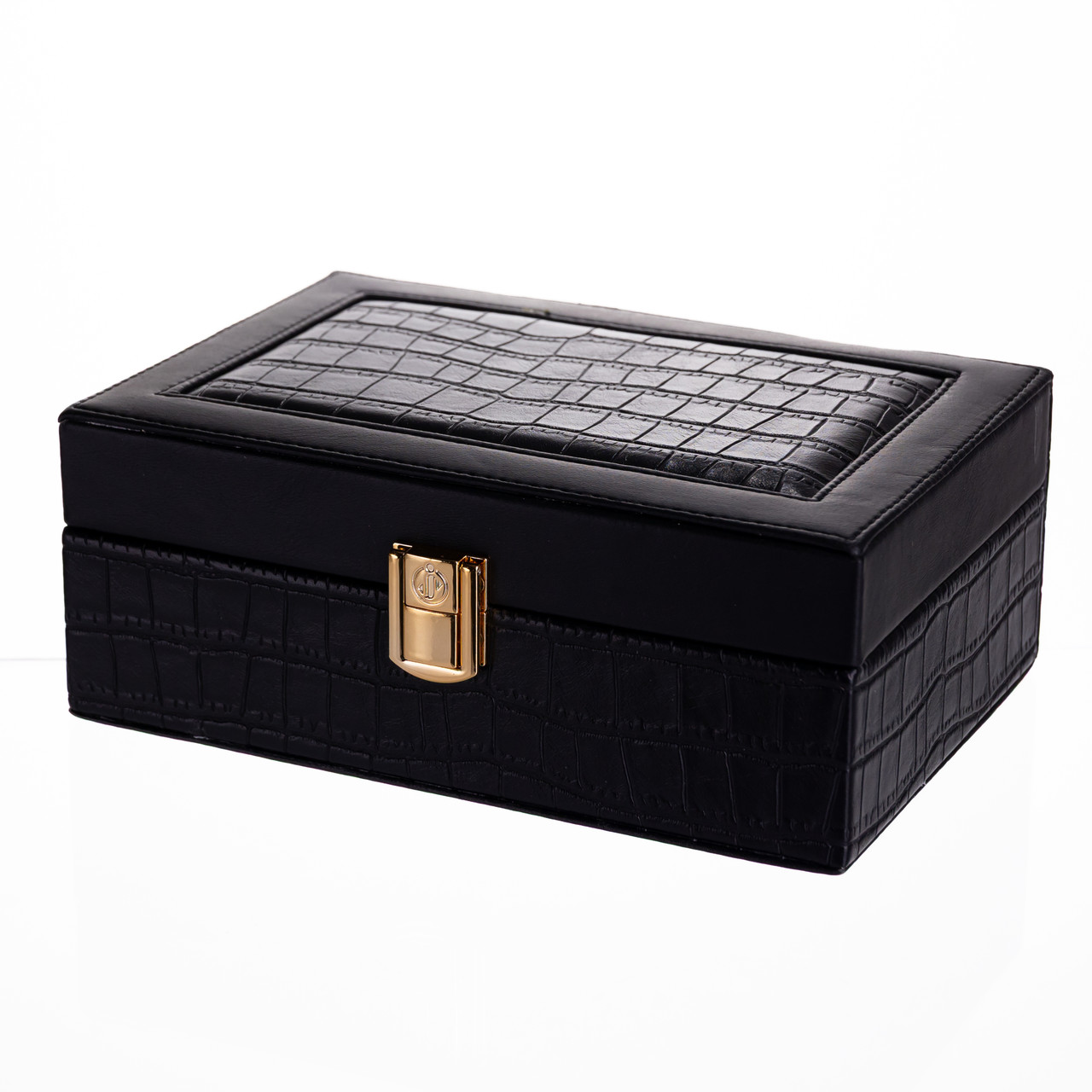 Скринька для прикрас з еко шкіри 10 відділень з дзеркалом 20×14×8 см Чорний HP-5-19B - Зображення 1