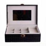 Скринька для прикрас з еко шкіри 10 відділень з дзеркалом 20×14×8 см Чорний HP-5-19B - Зображення 2