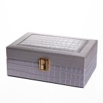 Скринька для прикрас з еко шкіри 10 відділень з дзеркалом 20×14×8 см Сірий HP-5-19G