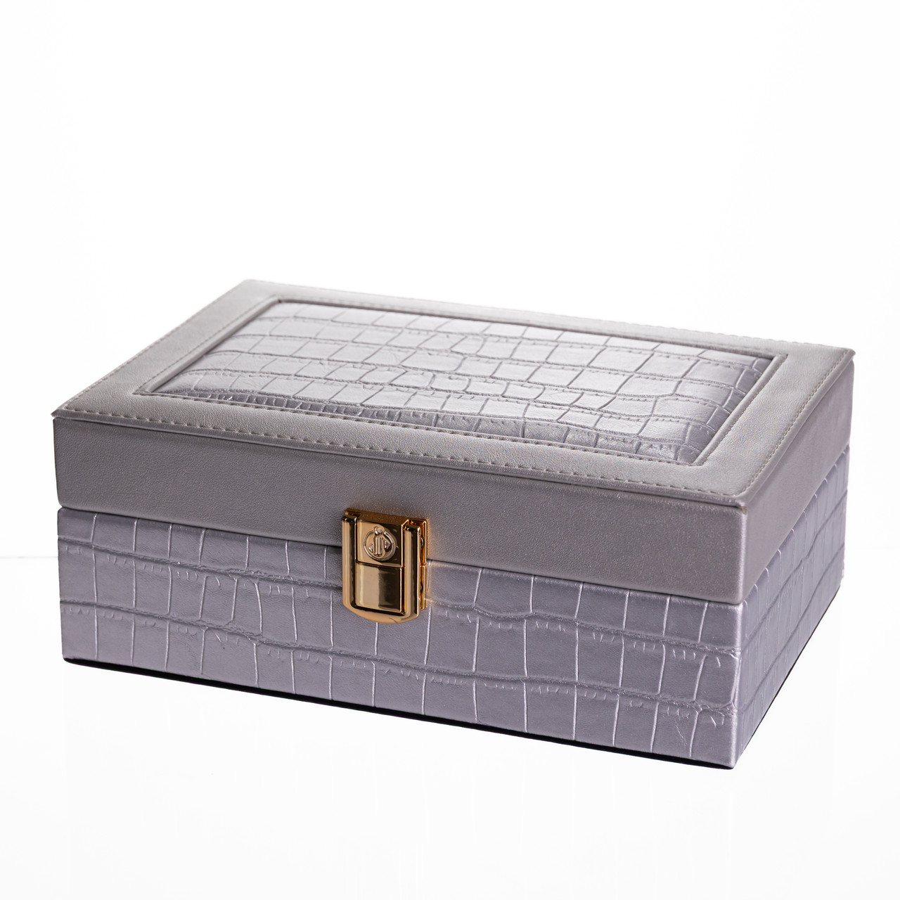 Скринька для прикрас з еко шкіри 10 відділень з дзеркалом 20×14×8 см Сірий HP-5-19G - Зображення 1