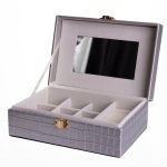 Скринька для прикрас з еко шкіри 10 відділень з дзеркалом 20×14×8 см Сірий HP-5-19G - Зображення 3