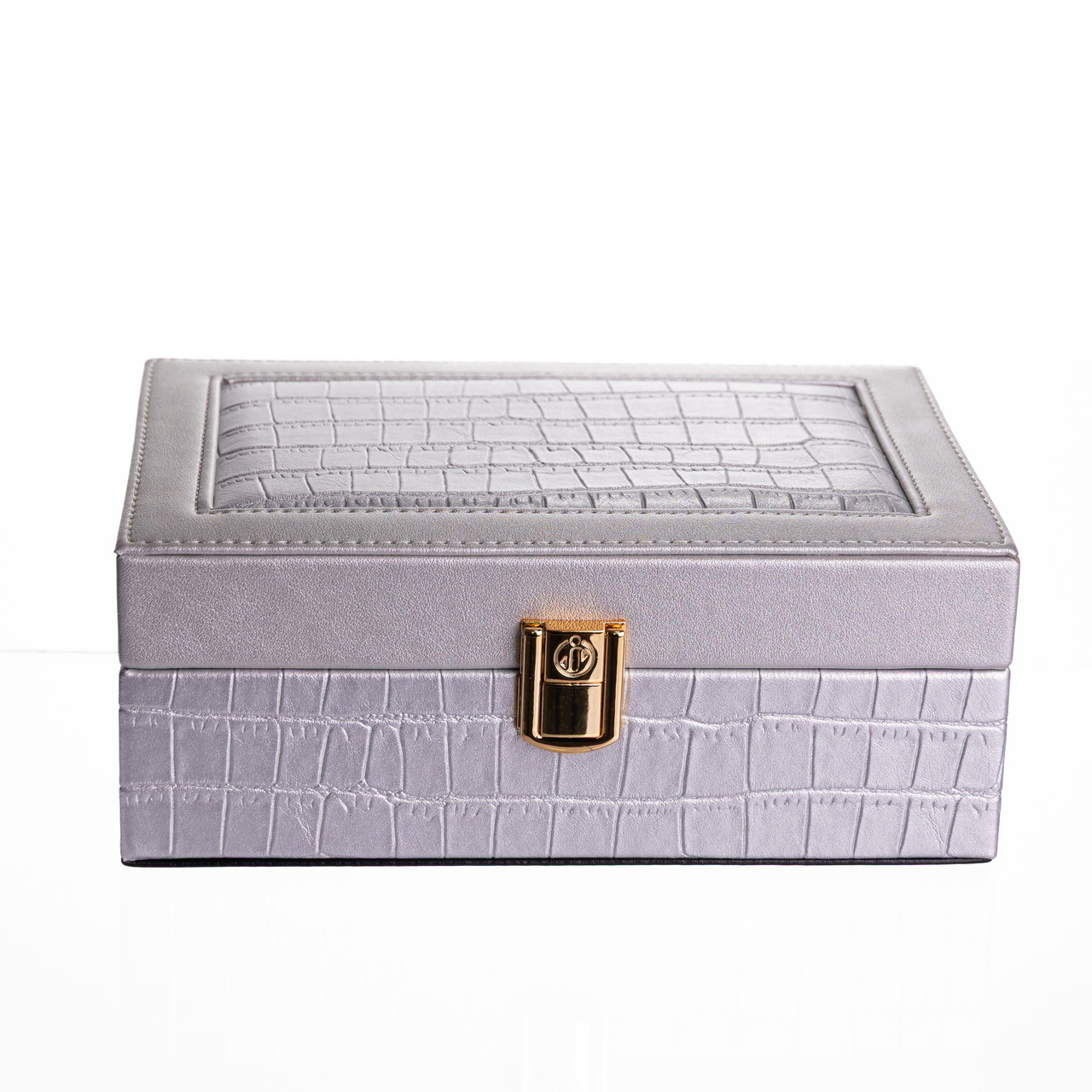 Скринька для прикрас з еко шкіри 10 відділень з дзеркалом 20×14×8 см Сірий HP-5-19G - Зображення 5