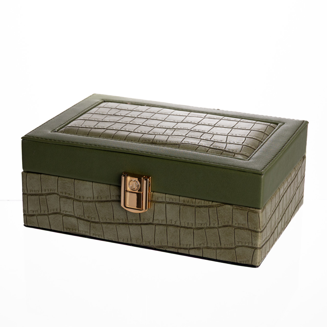 Скринька для прикрас з еко шкіри 10 відділень з дзеркалом 20×14×8 см Зелений HP-5-19GR - Зображення 1