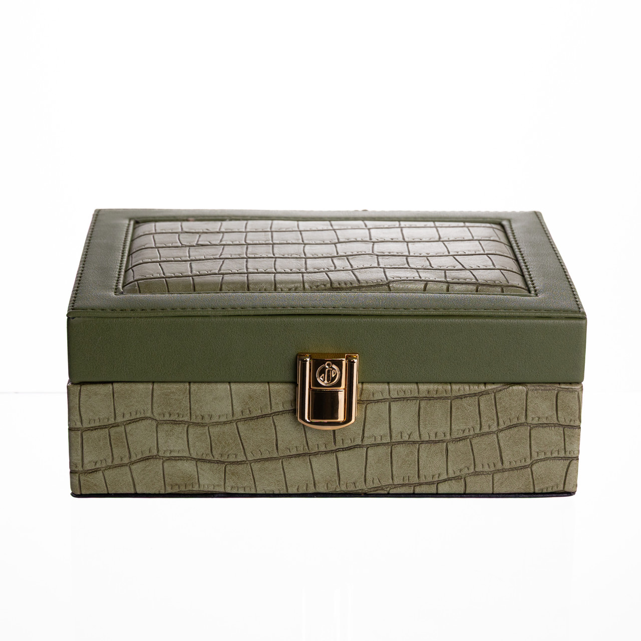 Скринька для прикрас з еко шкіри 10 відділень з дзеркалом 20×14×8 см Зелений HP-5-19GR - Зображення 6