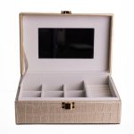 Скринька для прикрас з еко шкіри 10 відділень з дзеркалом 20×14×8 см Золотистий HP-5-19GOLD - Зображення 4