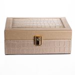 Скринька для прикрас з еко шкіри 10 відділень з дзеркалом 20×14×8 см Золотистий HP-5-19GOLD - Зображення 2