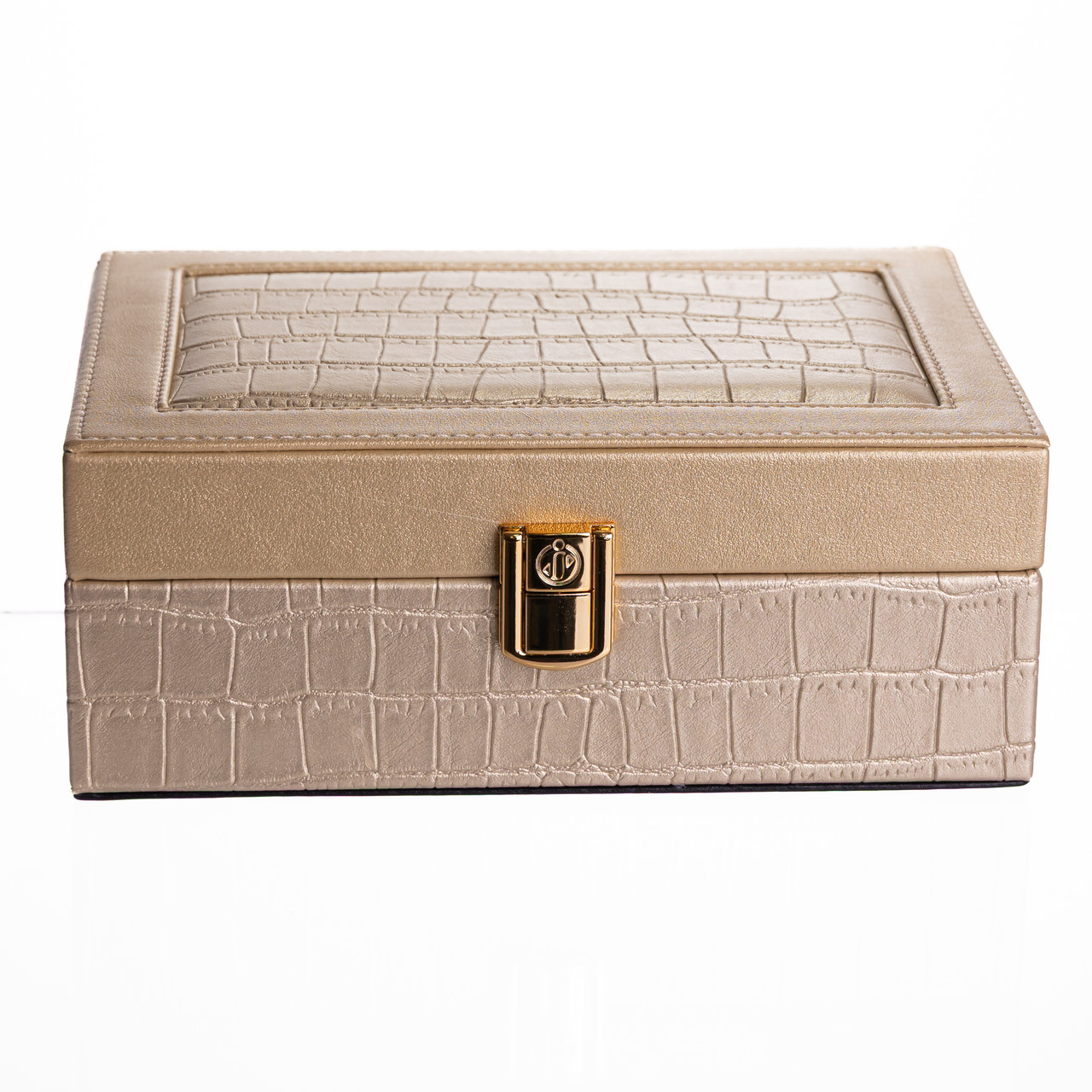 Скринька для прикрас з еко шкіри 10 відділень з дзеркалом 20×14×8 см Золотистий HP-5-19GOLD - Зображення 2