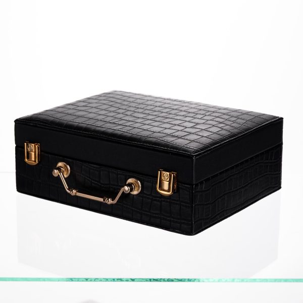 Скринька для прикрас з еко шкіри 19 відділень з дзеркалом 23.5×14×8 см Чорний HP-5-20B