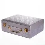Скринька для прикрас з еко шкіри 19 відділень з дзеркалом 23.5×14×8 см Сірий HP-5-20G