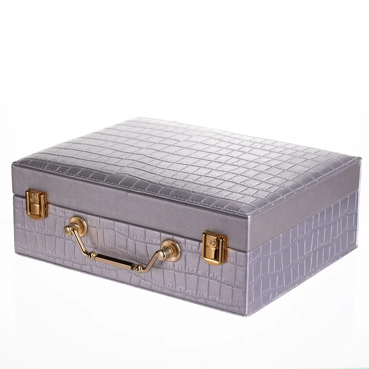 Скринька для прикрас з еко шкіри 19 відділень з дзеркалом 23.5×14×8 см Сірий HP-5-20G - Зображення 1