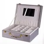 Скринька для прикрас з еко шкіри 19 відділень з дзеркалом 23.5×14×8 см Сірий HP-5-20G - Зображення 2