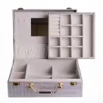 Скринька для прикрас з еко шкіри 19 відділень з дзеркалом 23.5×14×8 см Сірий HP-5-20G - Зображення 4