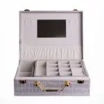 Скринька для прикрас з еко шкіри 19 відділень з дзеркалом 23.5×14×8 см Сірий HP-5-20G - Зображення 5