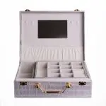 Скринька для прикрас з еко шкіри 19 відділень з дзеркалом 23.5×14×8 см Сірий HP-5-20G - Зображення 6