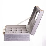 Скринька для прикрас з еко шкіри 19 відділень з дзеркалом 23.5×14×8 см Сірий HP-5-20G - Зображення 7