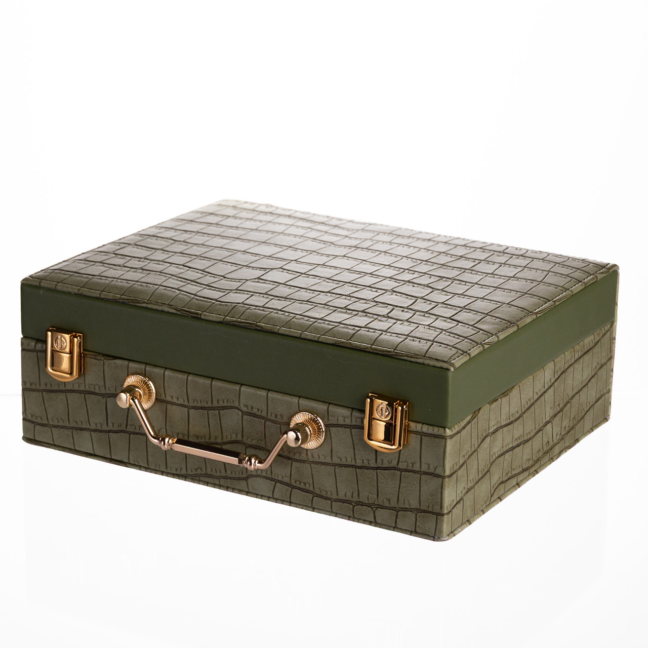 Скринька для прикрас з еко шкіри 19 відділень з дзеркалом 23.5×14×8 см Зелений HP-5-20GR - Зображення 1