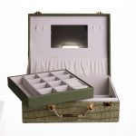 Скринька для прикрас з еко шкіри 19 відділень з дзеркалом 23.5×14×8 см Зелений HP-5-20GR - Зображення 5