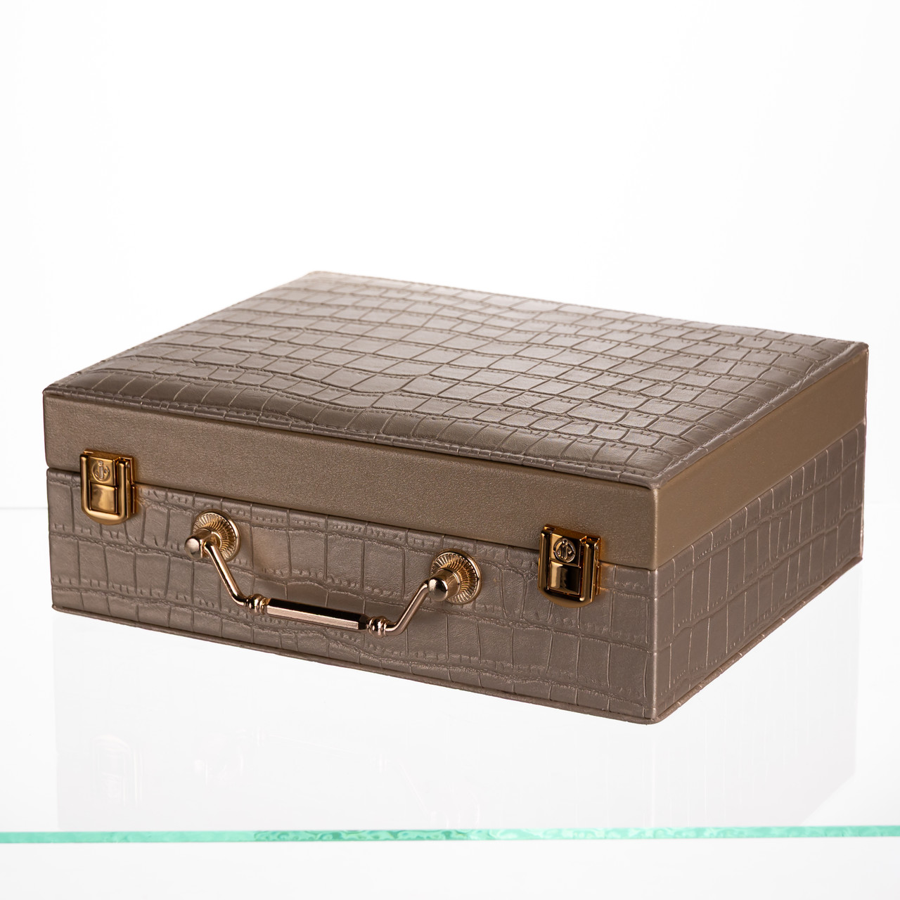 Скринька для прикрас з еко шкіри 19 відділень з дзеркалом 23.5×14×8 см Золотистий HP-5-20GOLD - Зображення 1