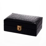 Скринька для прикрас з еко шкіри 3 відділення з дзеркалом 16×10×6 см Чорний HP-5-18B