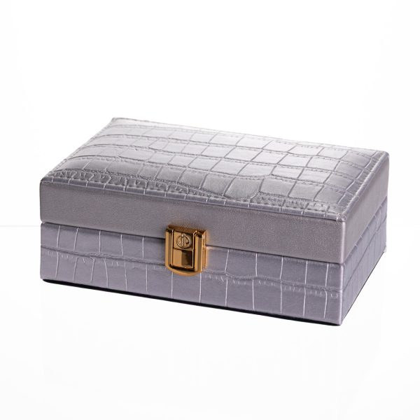 Скринька для прикрас з екошкіри, 3 відділення, дзеркало, 16×10×6 см, сірий HP-5-18G