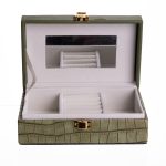 Скринька для прикрас з еко шкіри 3 відділення з дзеркалом 16×10×6 см Зелений HP-5-18GR - Зображення 2