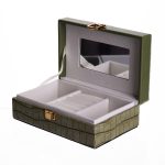 Скринька для прикрас з еко шкіри 3 відділення з дзеркалом 16×10×6 см Зелений HP-5-18GR - Зображення 3