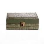 Скринька для прикрас з еко шкіри 3 відділення з дзеркалом 16×10×6 см Зелений HP-5-18GR - Зображення 6