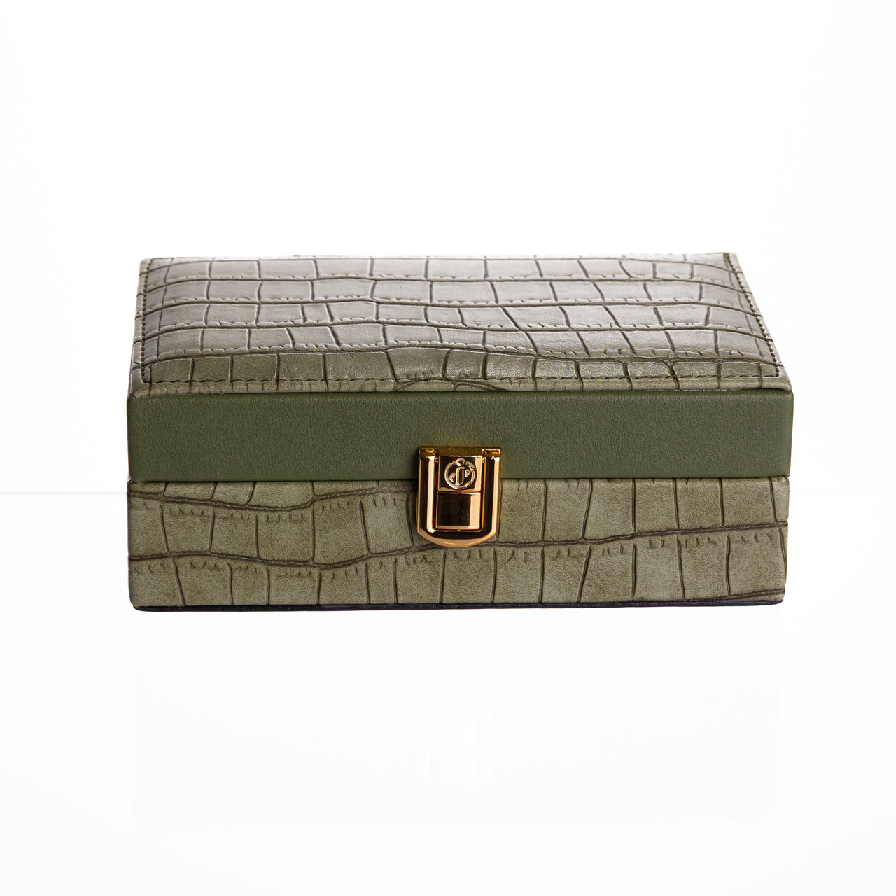 Скринька для прикрас з еко шкіри 3 відділення з дзеркалом 16×10×6 см Зелений HP-5-18GR - Зображення 6