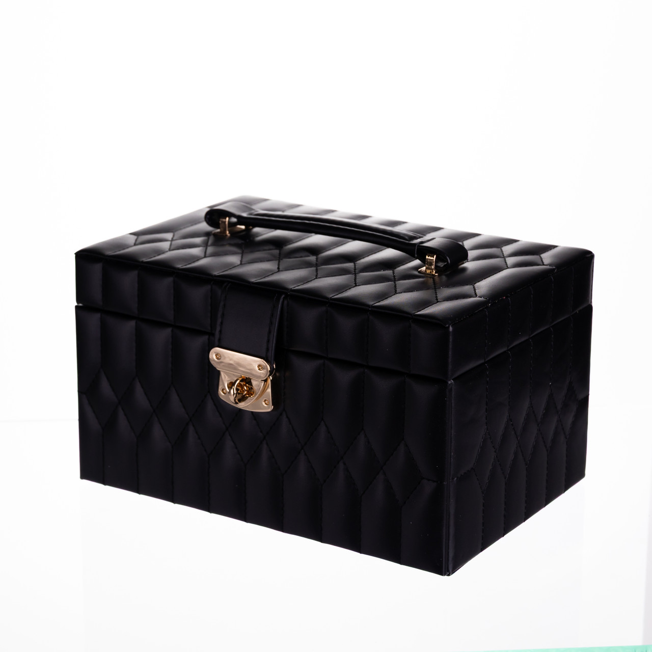 shkatulka_dlya_ukrasheniy_iz_eko_kozhi_3_yarusa_s_zerkalom_22_5_15_5_13_sm_organayzer_dlya_ukrasheniy_chernyy Скринька для прикрас з еко шкіри 3 яруси з дзеркалом органайзер для ювелірних виробів Чорний Yiwu HP-5-17B - Зображення 1