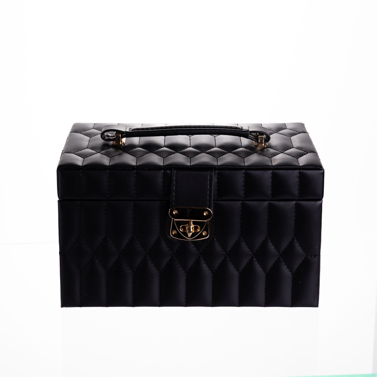 Скринька для прикрас з еко шкіри 3 яруси з дзеркалом органайзер для ювелірних виробів Чорний Yiwu HP-5-17B - Зображення 8