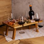 Винний столик-менажниця з дерева 50×30 см прямокутний на ніжках дуб BWS500180 - Зображення 9