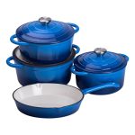 Набір чавунного посуду для приготування 3 каструлі та сковорода з емальованим покриттям Синій HP-1-8 - Зображення 5