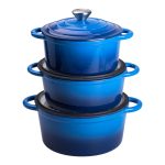 Набір чавунного посуду для приготування 3 каструлі та сковорода з емальованим покриттям Синій HP-1-8 - Зображення 6