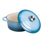 Набір чавунного посуду для приготування 3 каструлі та сковорода з емальованим покриттям Блакитний HP-1-7 - Зображення 4