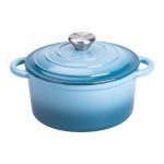 Набір чавунного посуду для приготування 3 каструлі та сковорода з емальованим покриттям Блакитний HP-1-7 - Зображення 7