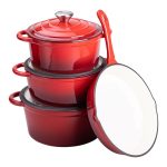 Набір чавунного посуду для приготування 3 каструлі та сковорода з емальованим покриттям Червоний HP-1-4 - Зображення 2