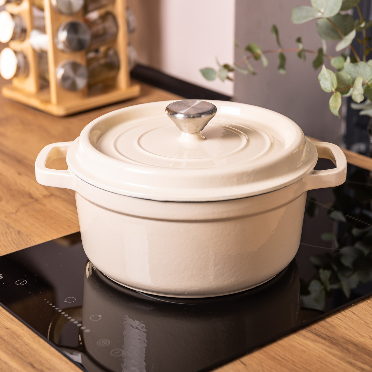 Каструля чавунна емальована 3 л з кришкою Ø24 см Бежева HP-1-3BE - Зображення 5