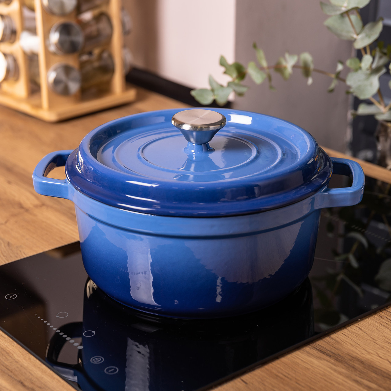 Каструля чавунна емальована 3 л з кришкою Ø24 см Синя HP-1-3BL - Зображення 5